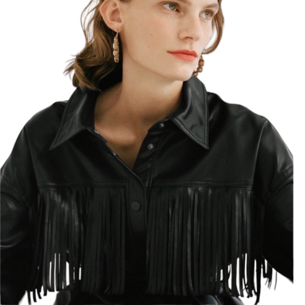 ZARA: NWT Black Faux Leather Fringe Jacket - Size Medium - Picture 7 of 16
